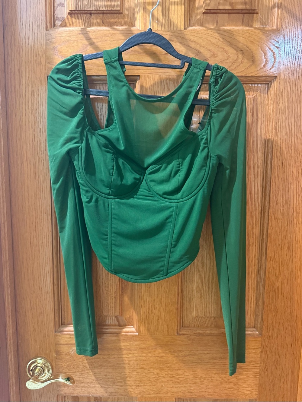Emerald Green Long-Sleeve Corset Crop Top